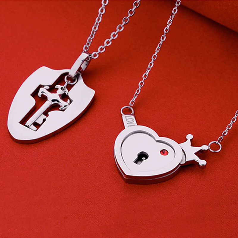 Stainless Steel Love Heart Lock Key Pendant Necklace Couples Unique Unlocking Necklace CZ Couple Jewelry Sets Drop Shipping
Stainless Steel Love Heart Lock Key Pendant Necklace Couples Unique Unlocking Necklace CZ Couple Jewelry Sets Drop Shipping