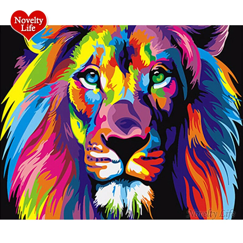 Без рамки DIY масло paintng по номерам красочные Лев Животные Абстрактная живопись
