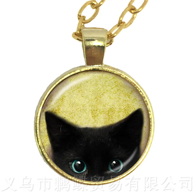 Ожерелье с узором кошки и Луны 25 мм Круглый купол стеклянный серия изображениями