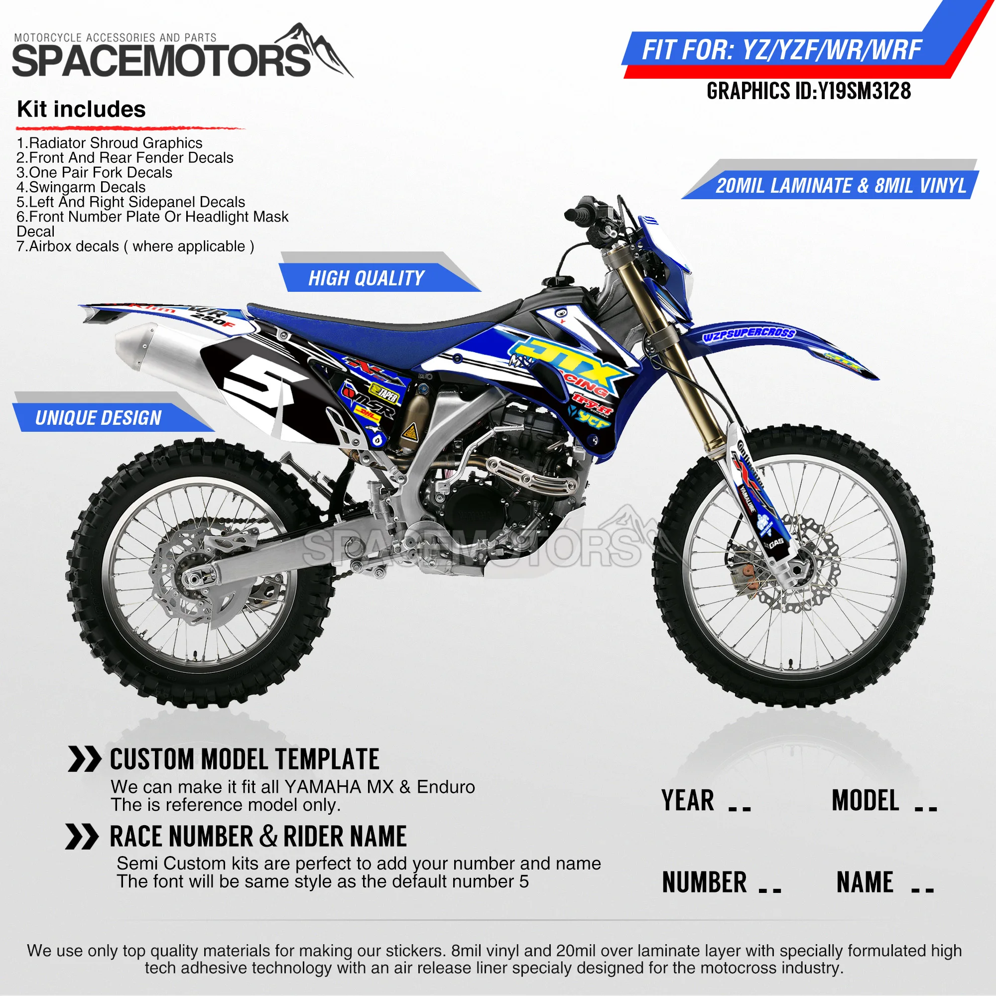 Motospace графика команды на заказ Фоны наклейки 3m для YAMAHA YZF250 YZF450 06 09 WR250F 07 13 WR450F 11