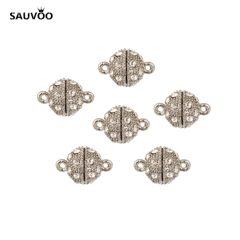 Круглый шар Sauvoo 10 шт./лот Rinestone Кристалл магнитные застежки Золото Серебро родий