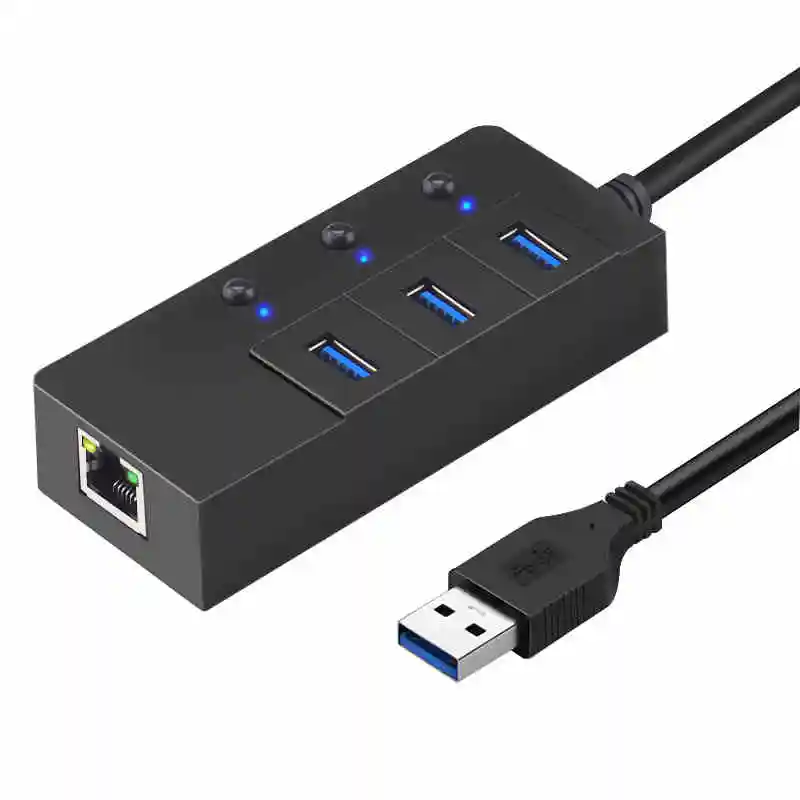 High Performance USB3.0 HUB Splitter with USB to External RJ45 Gigabit Network Card-Black
High Performance USB3.0 HUB Splitter with USB to External RJ45 Gigabit Network Card-Black