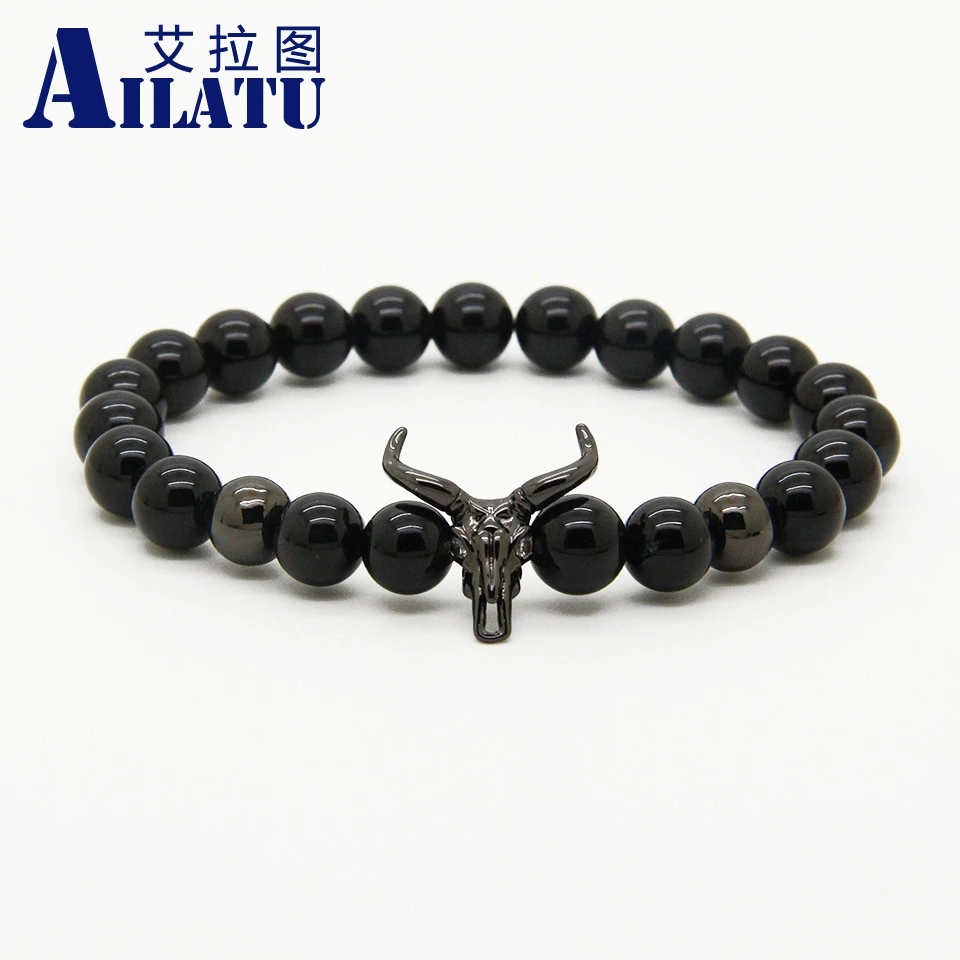 Ailatu 8mm Black Onyx Stone Beads Cow Head Bracelet Luxury Animal Charm Jewelry Animal Shape
Ailatu 8mm Black Onyx Stone Beads Cow Head Bracelet Luxury Animal Charm Jewelry Animal Shape