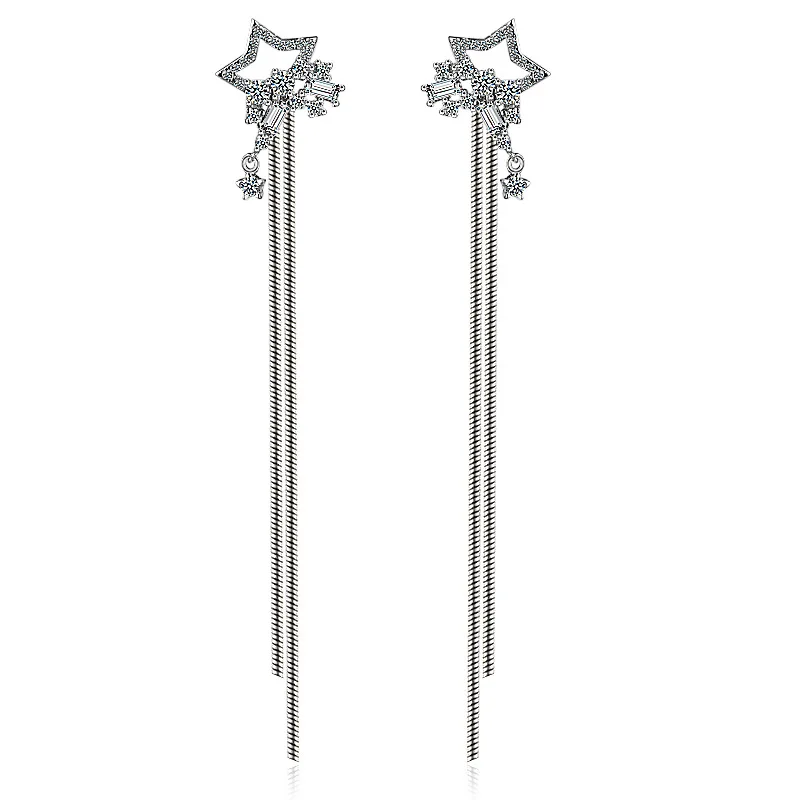 Wholesale Luxury Shine Cubic Zirconia Star 925 Sterling Silver Ladies Tassel Stud Earrings Original Jewelry For Women Gift
Wholesale Luxury Shine Cubic Zirconia Star 925 Sterling Silver Ladies Tassel Stud Earrings Original Jewelry For Women Gift