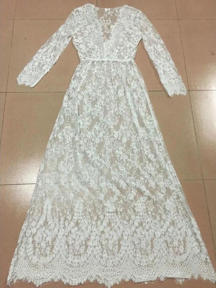 Summer Dress Women Half Sleeve Perspective Sexy Lace Dress For Girl Floor-Length White Dress Beach Transparant Female Dresses
Summer Dress Women Half Sleeve Perspective Sexy Lace Dress For Girl Floor-Length White Dress Beach Transparant Female Dresses