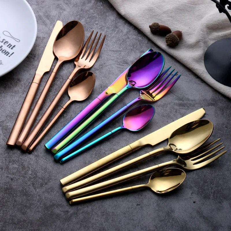 Luxury 304 Stainless Steel Tableware Set Rose Gold Silver Black Colorful Dinnerware Sets Western Food Knife Fork With Gift Box
Luxury 304 Stainless Steel Tableware Set Rose Gold Silver Black Colorful Dinnerware Sets Western Food Knife Fork With Gift Box