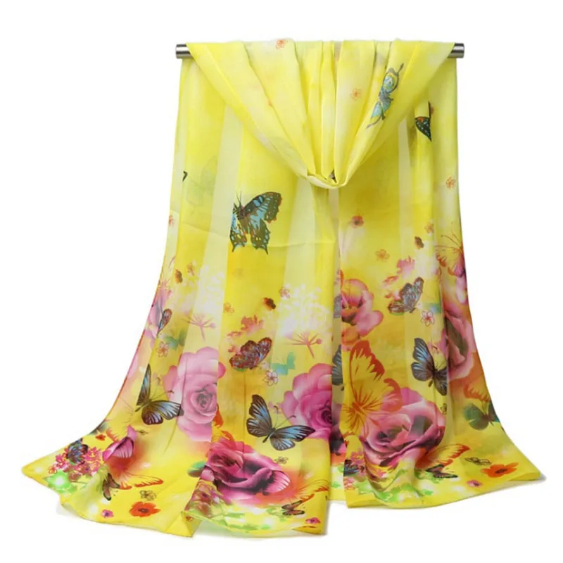 155 см * 50 новый стиль женские шарфы с принтом бабочек модный шифоновый цветной