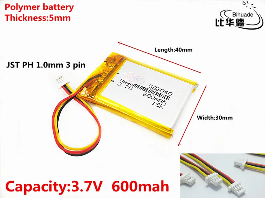 JST PH 1,0 мм 3 pin 3,7 V, 600mAH 503040 полимер литий-ионный/литий-ионный аккумулятор для планшетных ПК банка, GPS, mp3, mp4
JST PH 1,0 мм 3 pin 3,7 V, 600mAH 503040 полимер литий-ионный/литий-ионный аккумулятор для планшетных ПК банка, GPS, mp3, mp4