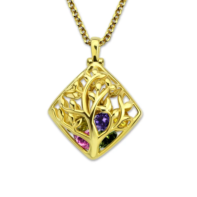 

AILIN Family Tree Birthstone Necklace Gold Color Cage Necklace Heart Birthstone Necklace For Mom