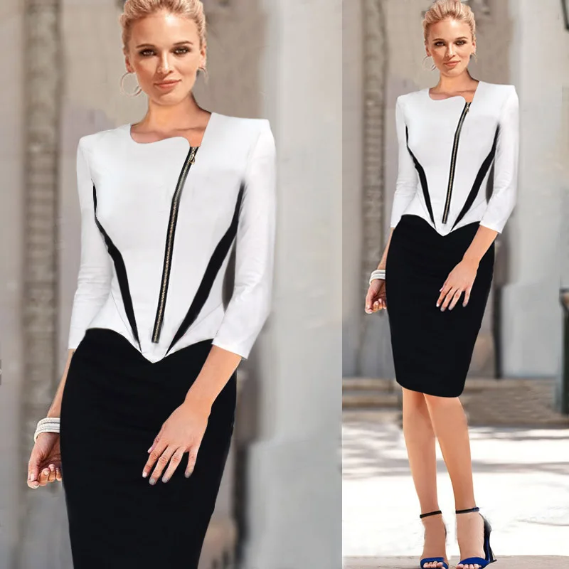New Ladies Elegant Long Sleeve Black and White Dress Pencil Women Formal Dresses Suit for Work Party Tunic Office Bodycon
New Ladies Elegant Long Sleeve Black and White Dress Pencil Women Formal Dresses Suit for Work Party Tunic Office Bodycon