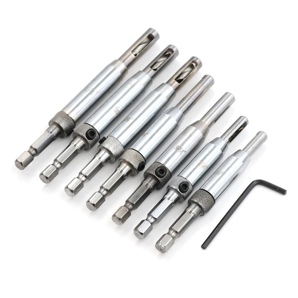 7 x 5/64'',7/64'',9/64'',11/64'',5mm,13/64'',1/4'' HSS Self Centering Hinge Drill Bits Set
7 x 5/64'',7/64'',9/64'',11/64'',5mm,13/64'',1/4'' HSS Self Centering Hinge Drill Bits Set
