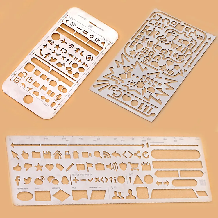Creative phone 6S/6S PLus WEB UI life Cutout Drawing Stencils Metal DIY Ruler Hollow Stationery Office School Supplies
Creative phone 6S/6S PLus WEB UI life Cutout Drawing Stencils Metal DIY Ruler Hollow Stationery Office School Supplies