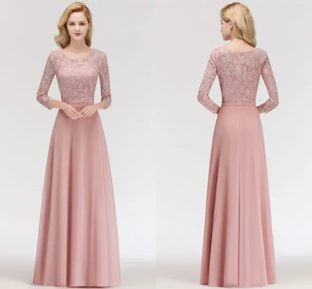 Clearance SALE 70% OFF Evening Dresses Long 2021 Pink Chiffon Formal Gown Scoop Neck Sleeveless Lace 2020 robe de soiree | Свадьбы и