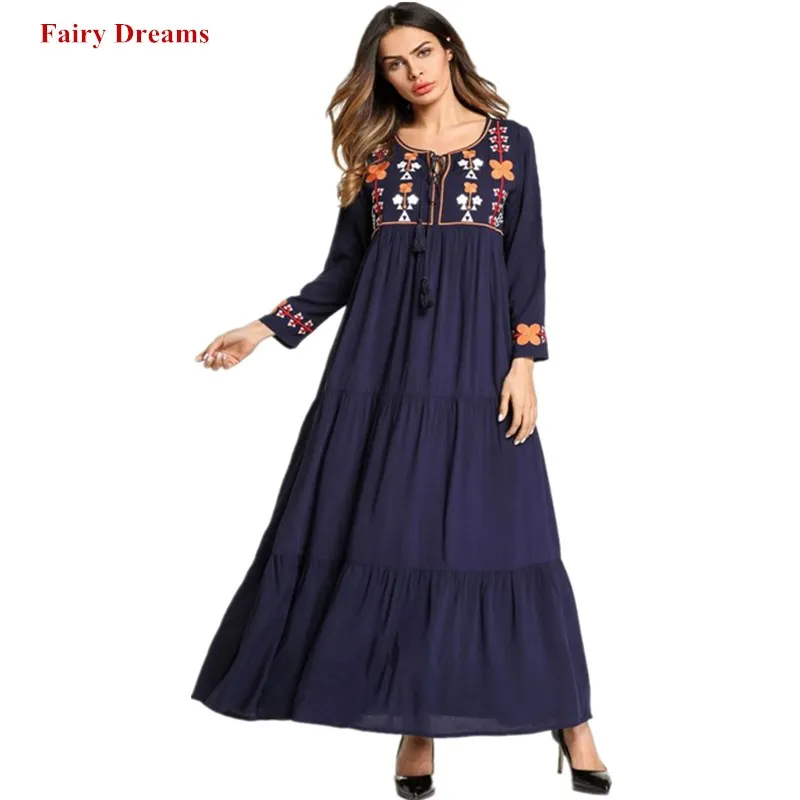 Мусульманское женское платье Abayas Дубай вышивка длинное мусульманское Большие
