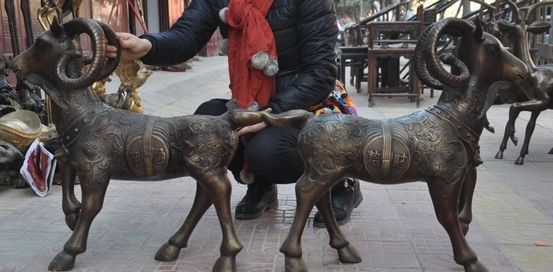 free shipping 26"Lucky Chinese Feng Shui Bronze Zodiac Year Sheep Goat Coin Wealth Statue Pair | Дом и сад