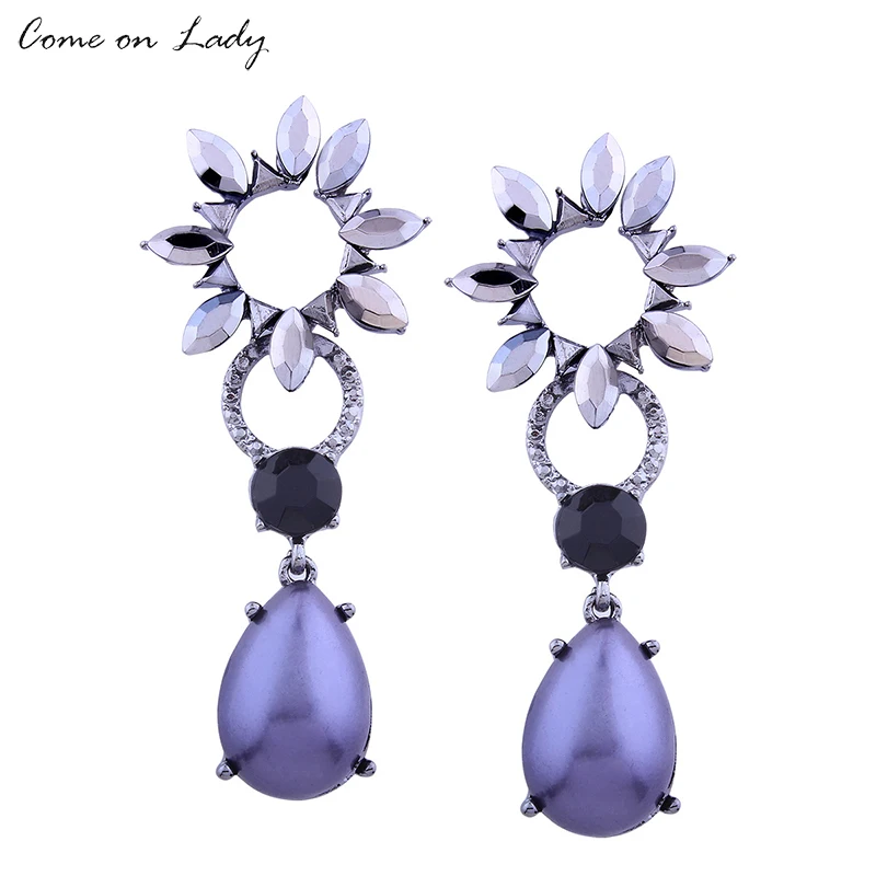 

Come on lady Rhinestone Hollow Sun flower Imitated Pearl Water-Drop Dangle Drop Earring For Women Statement Jewelry Er318