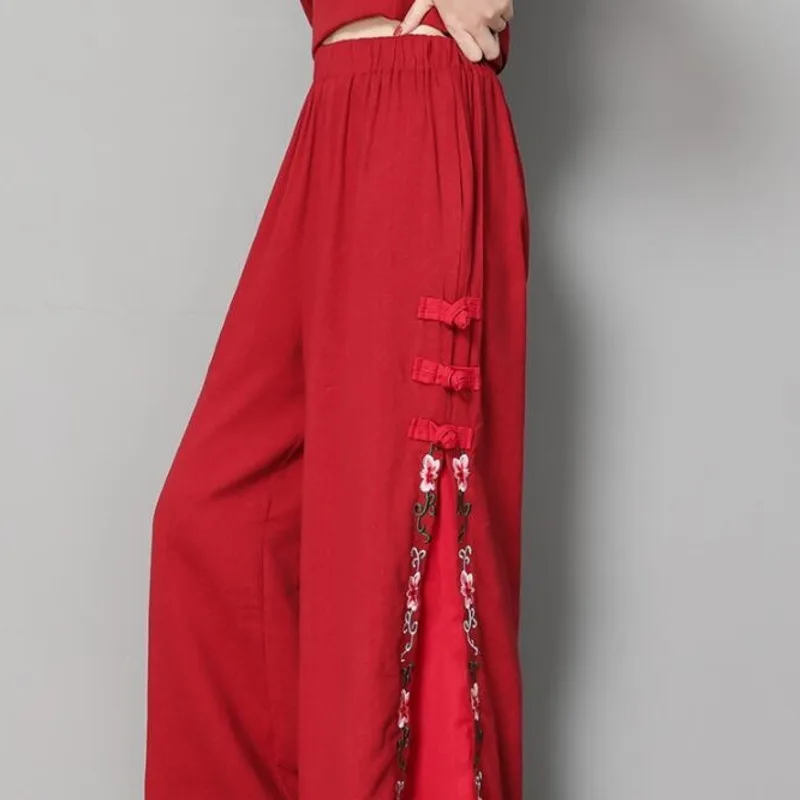 #0658 Cotton Linen Pants Elastic Waist Loose Wide Leg Pants Ladies Full Length Split Joint Vintage Pants Ladies Embroidery
#0658 Cotton Linen Pants Elastic Waist Loose Wide Leg Pants Ladies Full Length Split Joint Vintage Pants Ladies Embroidery