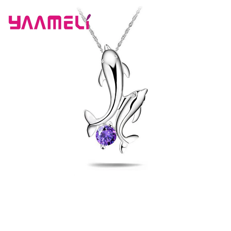 New Arrival 925 Sterling Silver Purple White Crystal Cute Dolphin Pendant Necklace For Women Valentines Day Best Gift
New Arrival 925 Sterling Silver Purple White Crystal Cute Dolphin Pendant Necklace For Women Valentines Day Best Gift