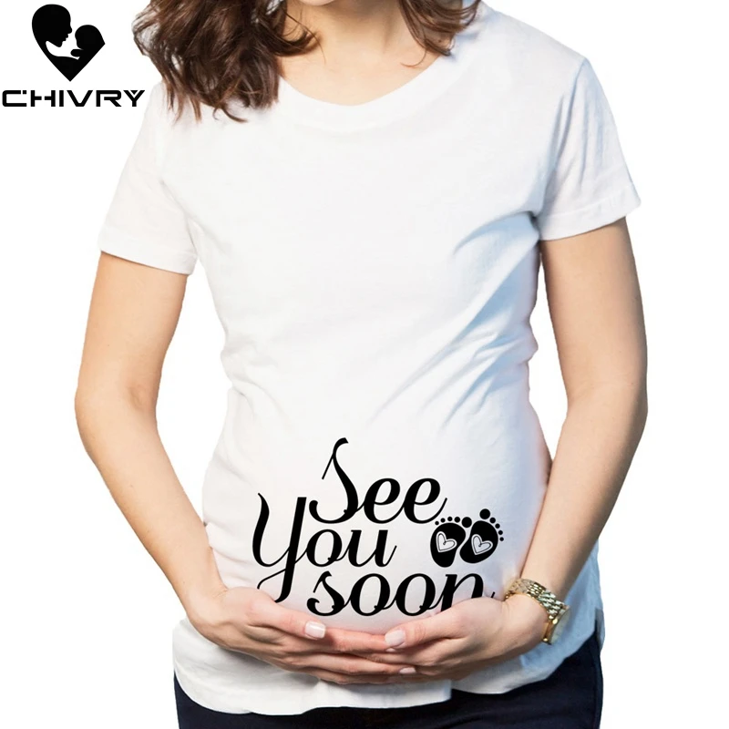 

Женская Футболка для беременных Chivry, летняя повседневная футболка с коротким рукавом и принтом в виде букв из мультфильма, футболки для бер...