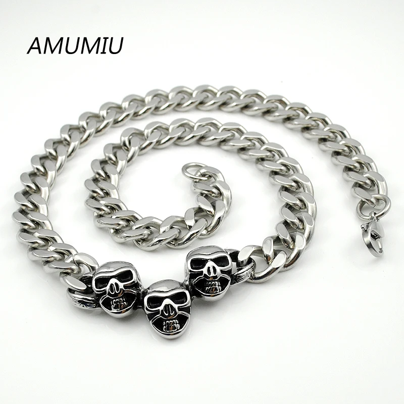 AMUMIU Stainless Steel Curb Cuban Chain Skull Necklace For Men Hip Hop Jewelry 2017, Rock, Biker, Punk, Wholesale HZP101
AMUMIU Stainless Steel Curb Cuban Chain Skull Necklace For Men Hip Hop Jewelry 2017, Rock, Biker, Punk, Wholesale HZP101
