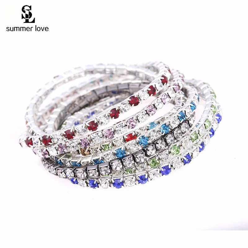 Цветные яркие хрустальные браслеты женский модный браслет серебряного цвета
