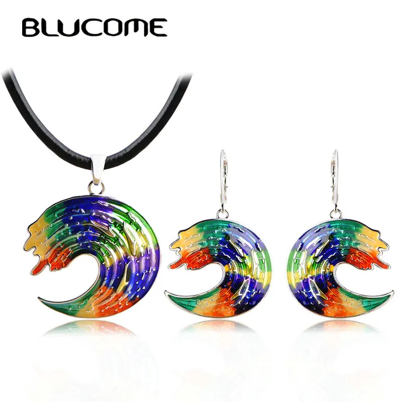 Blucome Fashion Sea Wave Shape Rainbow Color Pendant Black Leather Rope Necklace Earrings Sets For Women Girls Gift Jewelry Sets
Blucome Fashion Sea Wave Shape Rainbow Color Pendant Black Leather Rope Necklace Earrings Sets For Women Girls Gift Jewelry Sets