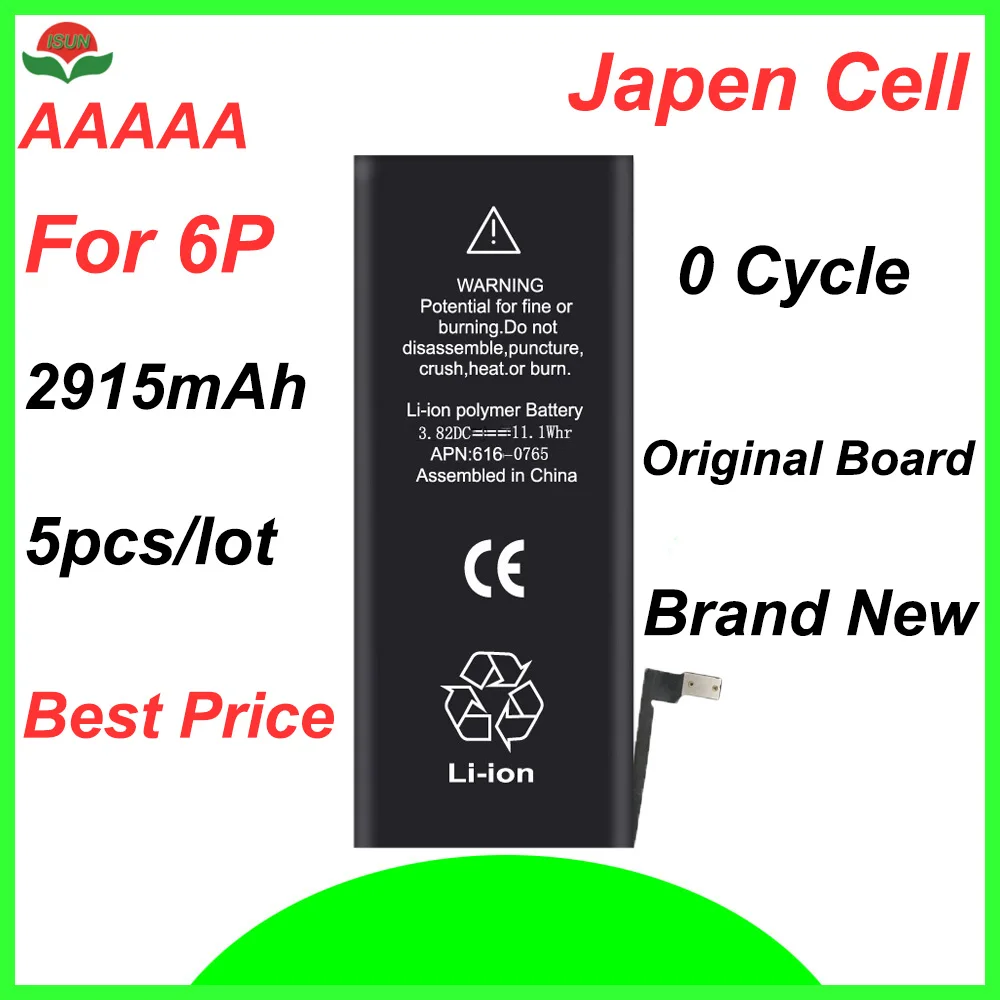 ISUN 5pcs/lot original quality 0 cycle mobile battery for iPhone 6Plus 5.5 2915mAh 3.82V battery replacement
ISUN 5pcs/lot original quality 0 cycle mobile battery for iPhone 6Plus 5.5 2915mAh 3.82V battery replacement