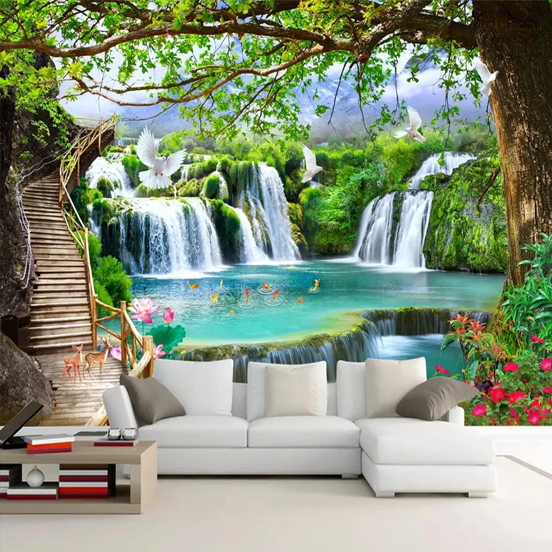 Пользовательский 3D простой зеленый большой лес водопад пейзаж спальня гостиная