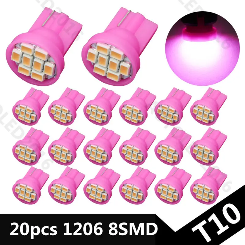 20pcs 192 168 T10 W5W LED 1206 3020 SMD 8 chips LED Pink Dashboard Light Lamps For Auto Car Interior Wedge License Plate Lights
20pcs 192 168 T10 W5W LED 1206 3020 SMD 8 chips LED Pink Dashboard Light Lamps For Auto Car Interior Wedge License Plate Lights