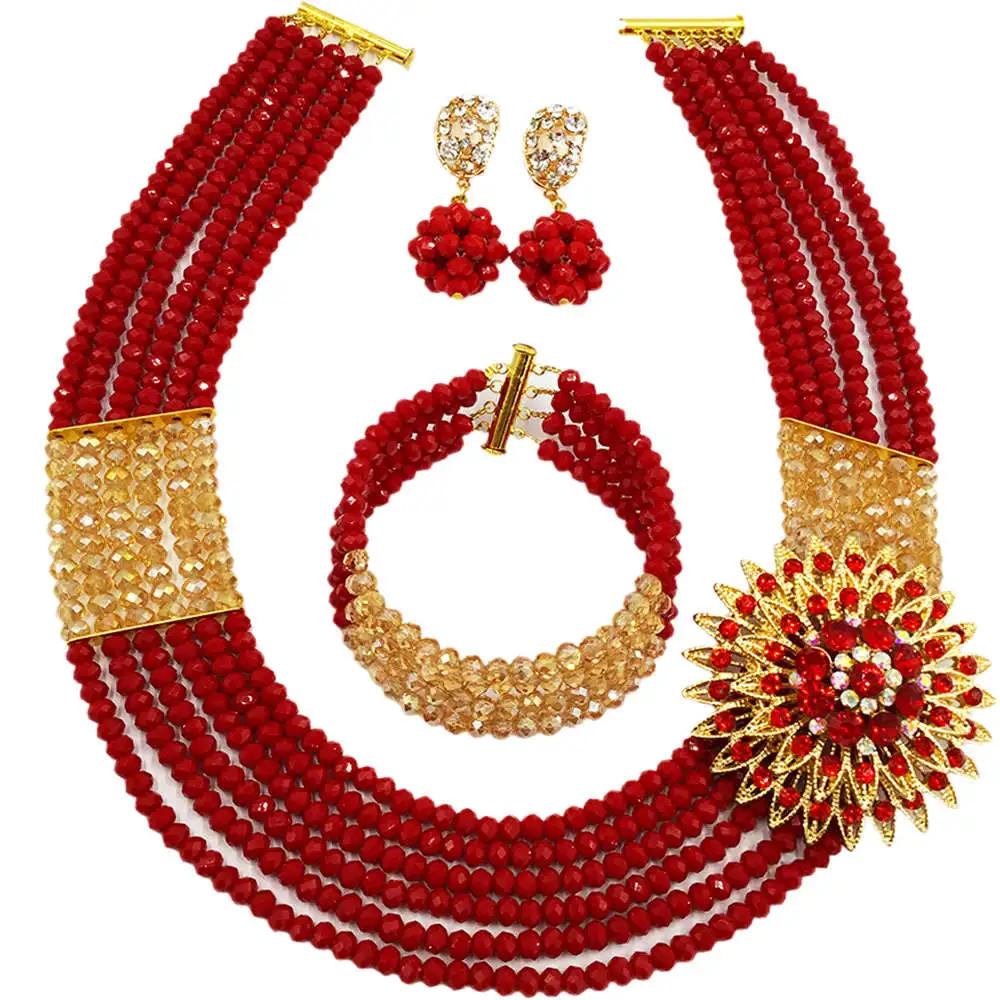 Dark Opaque Red Gold AB African Jewelry Set Nigerian Beaded Crystal Wedding Party Jewelry Sets 6C-SS005
Dark Opaque Red Gold AB African Jewelry Set Nigerian Beaded Crystal Wedding Party Jewelry Sets 6C-SS005