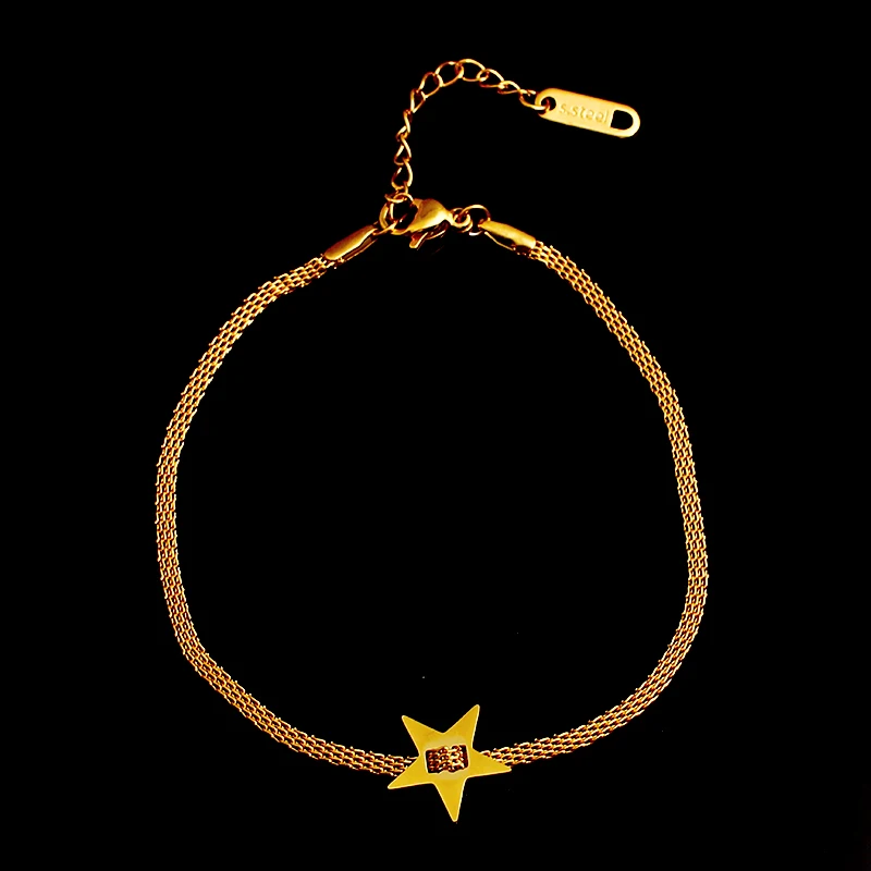 Женский браслет PON star braclet золотой из нержавеющей стали с цепочкой|Цепочки и