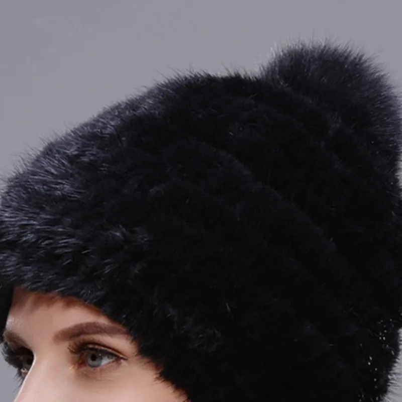 Зимние Лидер продаж реального норки Мех шапка для Для женщин вязаной ушками