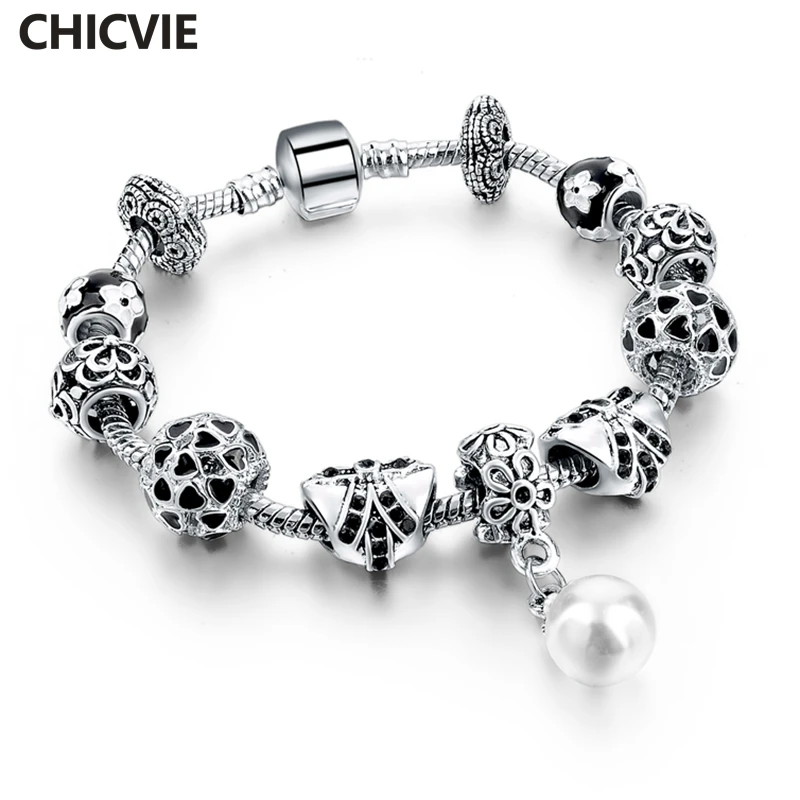 CHICVIE Chain Link White Pearl Bracelets & Bangles For Women Silver Charm Boho Jewelry Black Flower & Heart Bracelet SBR160041
CHICVIE Chain Link White Pearl Bracelets & Bangles For Women Silver Charm Boho Jewelry Black Flower & Heart Bracelet SBR160041