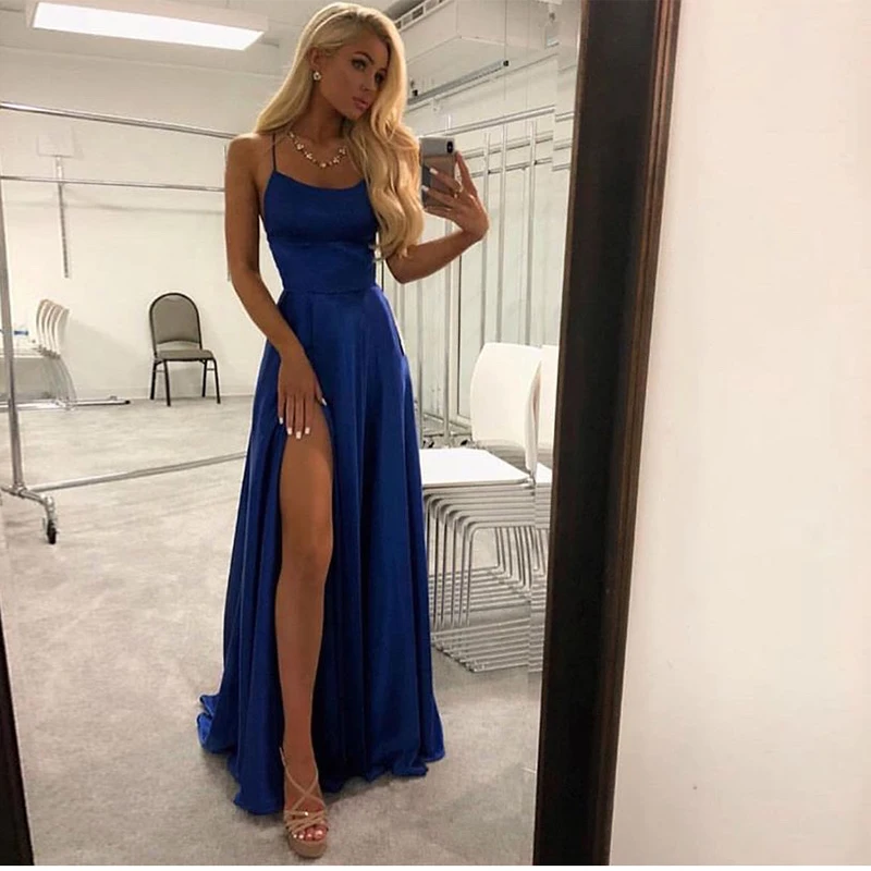 Sexy Long Evening Dress Royal Blue A-line Crisscross Back Satin New Women Formal Evening Party Gown Sweep Train Vestido De Noche
Sexy Long Evening Dress Royal Blue A-line Crisscross Back Satin New Women Formal Evening Party Gown Sweep Train Vestido De Noche