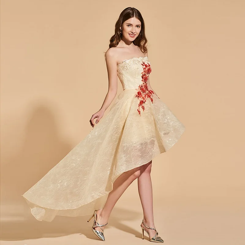 Tanpell asymmetry prom dresses champagne strapless sleeveless lace a line dress women appliques evening plus custom prom gown
Tanpell asymmetry prom dresses champagne strapless sleeveless lace a line dress women appliques evening plus custom prom gown