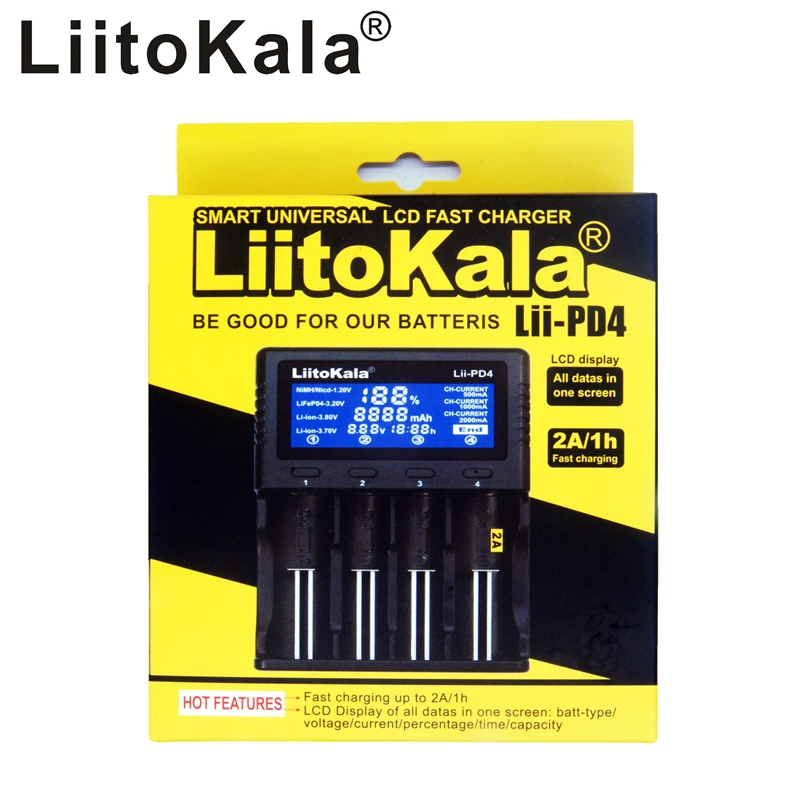 Зарядное устройство LiitoKala Lii-PD4 с ЖК-дисплеем для аккумуляторов 18650, 21700, 20700, 18650, 18350, 26650, NiMH
Зарядное устройство LiitoKala Lii-PD4 с ЖК-дисплеем для аккумуляторов 18650, 21700, 20700, 18650, 18350, 26650, NiMH