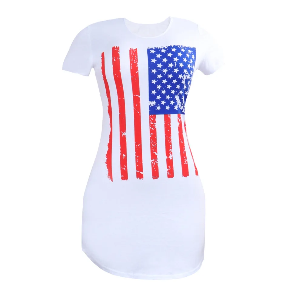 Adogirl o neck the Stars and Stripes white casual tee shirts USA flag leisure cotton t shirt simple women tops | Женская одежда