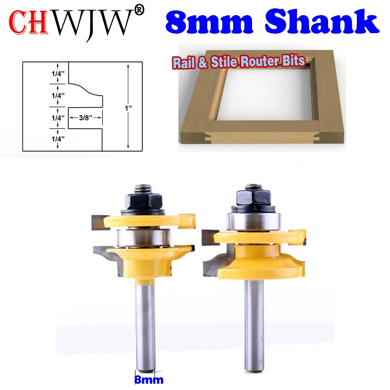 2 Bit Rail and Stile Router Bit Set - 8" Shank door knife 25.4mmH Woodworking cutter Tenon Cutter for Woodworking Tools
2 Bit Rail and Stile Router Bit Set - 8" Shank door knife 25.4mmH Woodworking cutter Tenon Cutter for Woodworking Tools