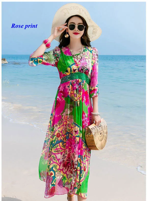 Lady pure silk V-neck three quarter sleeve summer dress,100% silk high waist-line big bottom elegant dresses women
Lady pure silk V-neck three quarter sleeve summer dress,100% silk high waist-line big bottom elegant dresses women