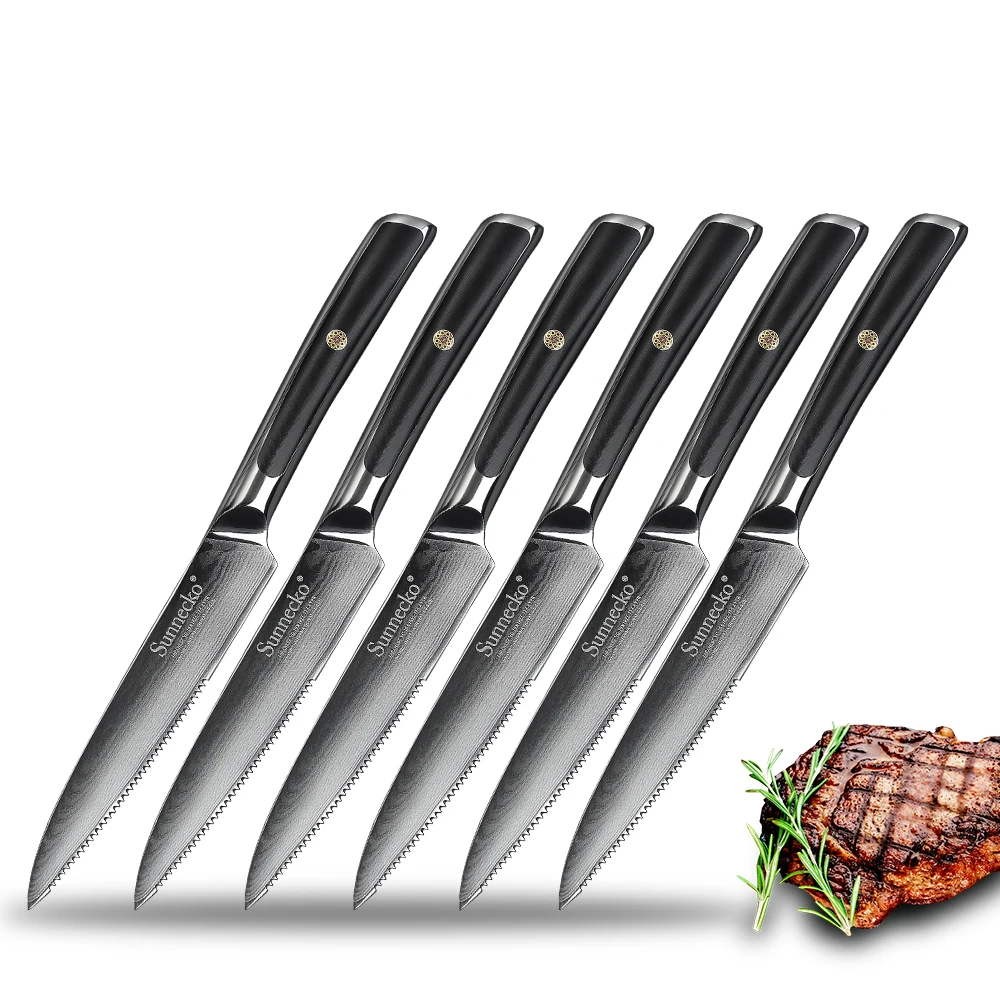 SUNNECKO 6pcs Damascus Steel Steak Knife Set Gift Box Japanese VG10 Core Blade G10 Handle Chef's Meat Dinner Kitchen Knives Sets
SUNNECKO 6pcs Damascus Steel Steak Knife Set Gift Box Japanese VG10 Core Blade G10 Handle Chef's Meat Dinner Kitchen Knives Sets