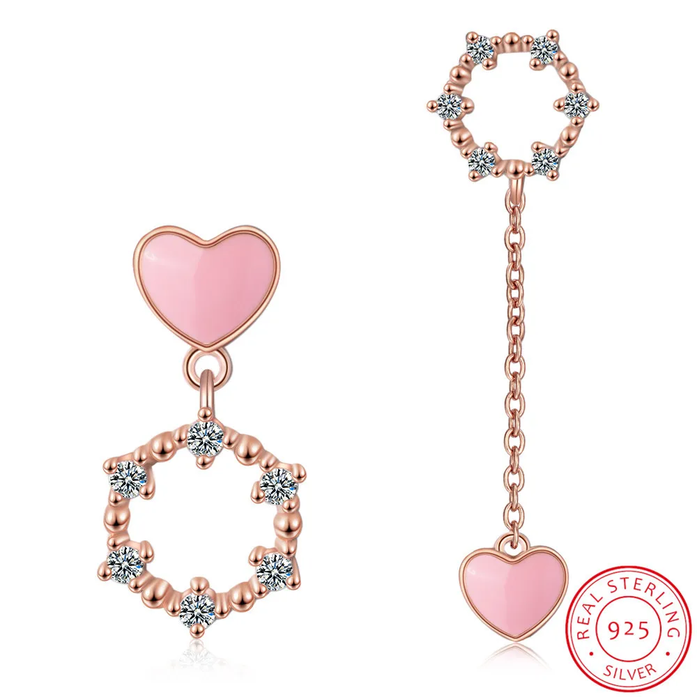 Pink Love Heart Asymmetrical Earrings Geometric Zirconia Long Tassel 925 silver needle Earrings Oorbellen S-e783
Pink Love Heart Asymmetrical Earrings Geometric Zirconia Long Tassel 925 silver needle Earrings Oorbellen S-e783