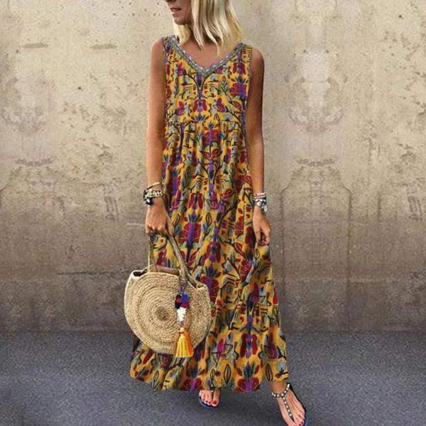 Women Dresses Women Vintage Bohemian Folk Print V-neck Sleeveless Plus Size Maxi Dress vestidos femininos
Women Dresses Women Vintage Bohemian Folk Print V-neck Sleeveless Plus Size Maxi Dress vestidos femininos