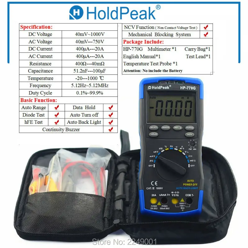 Multimetro HoldPeak HP-770G Авто Диапазон Цифровой Измеритель Напряжения DC тестер переменного тока напряжение тока измеритель температуры тестер Диод
Multimetro HoldPeak HP-770G Авто Диапазон Цифровой Измеритель Напряжения DC тестер переменного тока напряжение тока измеритель температуры тестер Диод