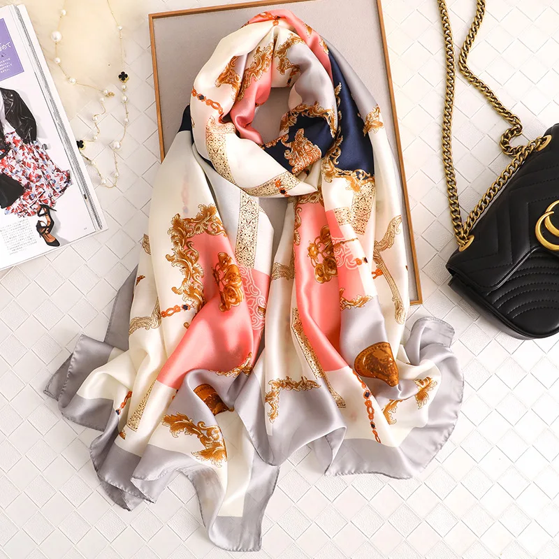 Fashion Women 100% Pure Silk Scarf Female Luxury Brand Geometric Chain Shawls and Scaves Summer Beach Long Cover-Ups 180*90Cm
Fashion Women 100% Pure Silk Scarf Female Luxury Brand Geometric Chain Shawls and Scaves Summer Beach Long Cover-Ups 180*90Cm