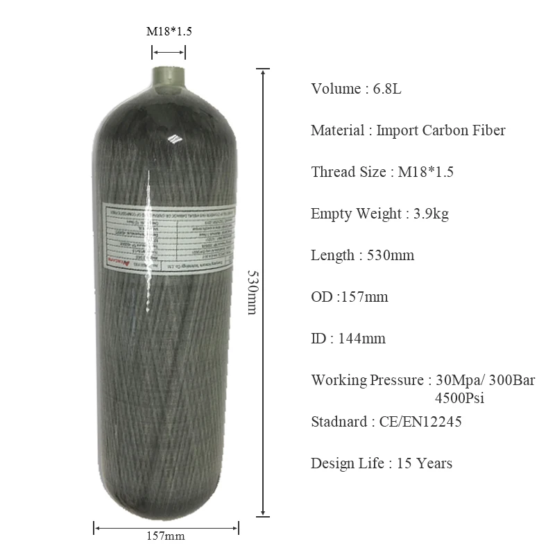 AC168 6 8l CE композитный цилиндр из углеродного волокна резервуар для дайвинга