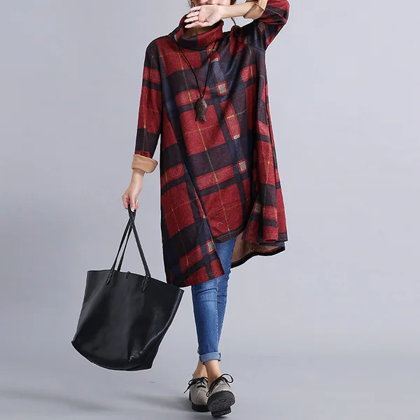 Manubeau Ladies Asymmetrical High Neck Dress Casual Women Long Sleeve Loose Plaid Dresses Bohemian Autumn A-Line Midi Dress 
Manubeau Ladies Asymmetrical High Neck Dress Casual Women Long Sleeve Loose Plaid Dresses Bohemian Autumn A-Line Midi Dress