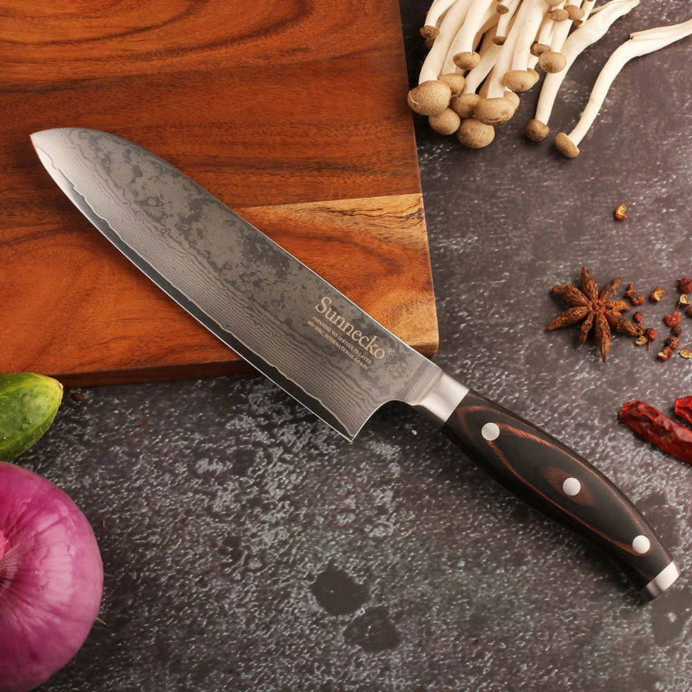 Фото Sunnecko дамасский кухонный нож 7 "сантоку ножи 73 слоя японский VG10 - купить