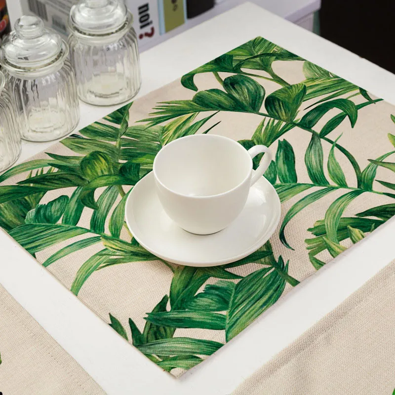 Тропическим принтом с изображением зеленых листьев и Кухня столовых подставка
