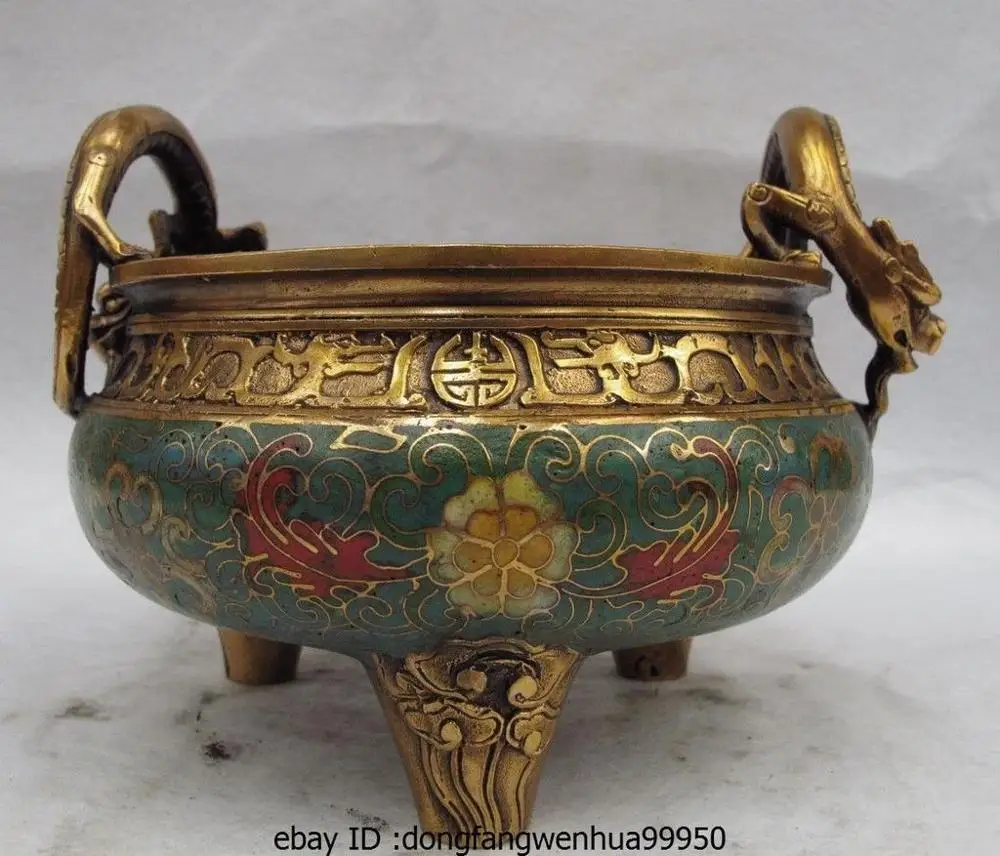 China Palace Pure Brass Copper Cloisonne Enamel Dragon Ear Incense Burner Censer
China Palace Pure Brass Copper Cloisonne Enamel Dragon Ear Incense Burner Censer