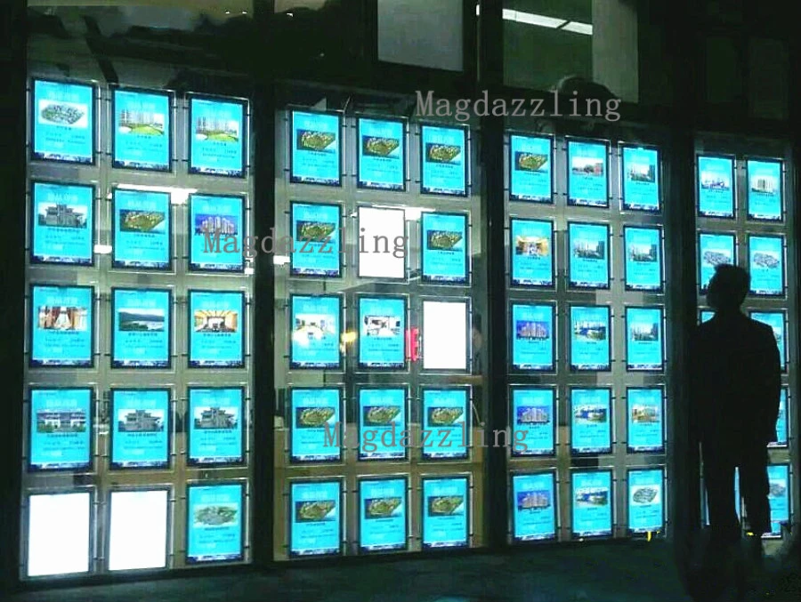 Real Estate Window Display System Advertising light box led panel hanging double side acrylic poster frame a4 size 56PCS/lot | Лампы и